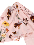 [US Warehouse] Pink Flowers And Birds Bowknot V-Neck Dress