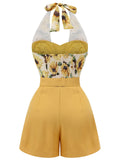 2PCS V-Neck Button Waist Tie Romper & Sunflower Halter Romper