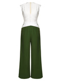 White & Dark Green 1930s Back Bow Jumpsuit