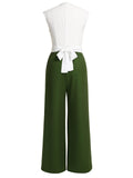 White & Dark Green 1930s Back Bow Jumpsuit