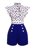 [US Warehouse] Blue 1950s Polka Dot Buttoned Romper