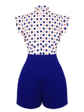 [US Warehouse] Blue 1950s Polka Dot Buttoned Romper