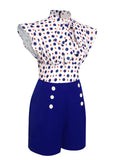 [US Warehouse] Blue 1950s Polka Dot Buttoned Romper