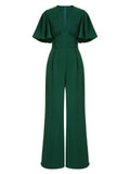Green 1930s Solid V-Neck Jumpsuit