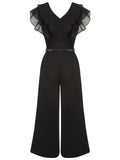 Black 1930s Muslin Patchwork Belted Jumpsuit