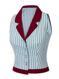 Blue 1950s Stripes Patchwork Sleeveless Blouse