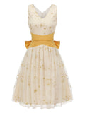 Yellow 1950s Mesh Patchwork Swing Dress