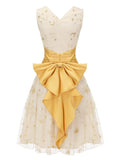 Yellow 1950s Mesh Patchwork Swing Dress