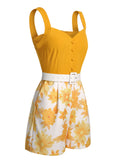 Yellow 1950s Spaghetti Strap Floral Romper