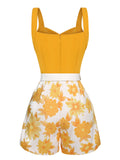 Yellow 1950s Spaghetti Strap Floral Romper
