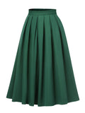 Green 1950s Solid Pleated Skirts
