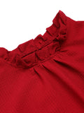 Red 1950s Ruffles Sleeveless Dress With Belt