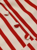 Red 1940s Lapel Vertical Stripes Dress