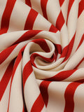 Red 1940s Lapel Vertical Stripes Dress
