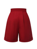 Red 1950s Pleated Turn Over Shorts