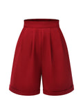 Red 1950s Pleated Turn Over Shorts