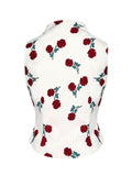 White 1950s Roses Vintage Sleeveless Top