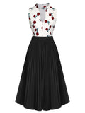 2PCS 1950s White Roses Top & Black Skirt