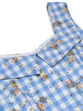 Blue 1940s Rose Plaid Lace Up Dress