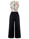 Black & White 1930s Lapel Floral Butterfly Jumpsuit