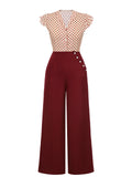 2PCS 1950s Red Polka Dot Blouse & Burgundy Pants