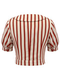 2PCS Orange Red 1950s Striped Blouse & Pleated Skirt