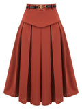 2PCS Orange Red 1950s Striped Blouse & Pleated Skirt