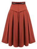 2PCS Orange Red 1950s Striped Blouse & Pleated Skirt