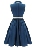 2PCS Sleeveless Lapel Dress & Plaids Belted Swing Dress