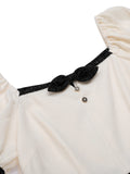 Black & Beige 1960s Puff Sleeve Pencil Dress