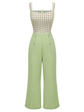 Green 1930s Plaid Dots Strap Jumpsuit