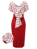 Red 1950s Stripes Patchwork Pencil Dress