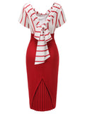 Red 1950s Stripes Patchwork Pencil Dress