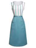 Blue 1950s Stripes Patchwork Pocketed Dress