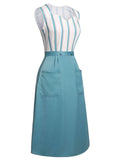 Blue 1950s Stripes Patchwork Pocketed Dress
