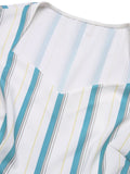 Blue 1950s Stripes Patchwork Pocketed Dress