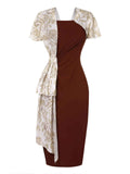 [Pre-Sale] 2PCS 1960s Solid Bodycon Dress & Floral Outwear