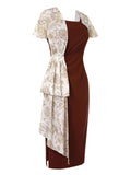 [Pre-Sale] 2PCS 1960s Solid Bodycon Dress & Floral Outwear