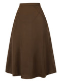 Coffee 1940s High Waist Solid Skirt
