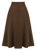 Coffee 1940s High Waist Solid Skirt