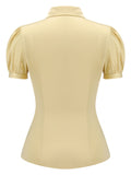 Yellow 1940s Lapel Puff Sleeve Solid Blouse