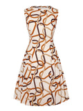 Yellow 1960s Stand Collar Printed Pleated Dress