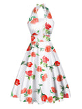 White 1950s Watercolor Rose Halter Dress