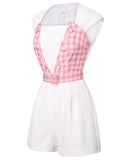 2PCS 1950s Pink Plaid Skrit & Romper With Belt