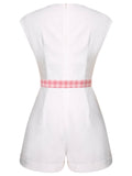 2PCS 1950s Pink Plaid Skrit & Romper With Belt