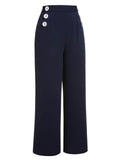[Pre-Sale] Dark Blue 1950s Solid Button Straight Pants