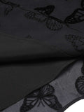 Black 1950s Butterfly Flocking Mesh Dress