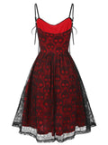 Wine Red 1950s Skull Pattern Gothic Style Dress