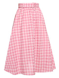 2PCS 1950s Pink Plaid Skrit & Romper With Belt