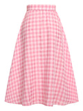 2PCS 1950s Pink Plaid Skrit & Romper With Belt